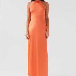 Elegant Orange Halter Maxi Dress
